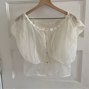 white vintage chiffon floral short sleeve top